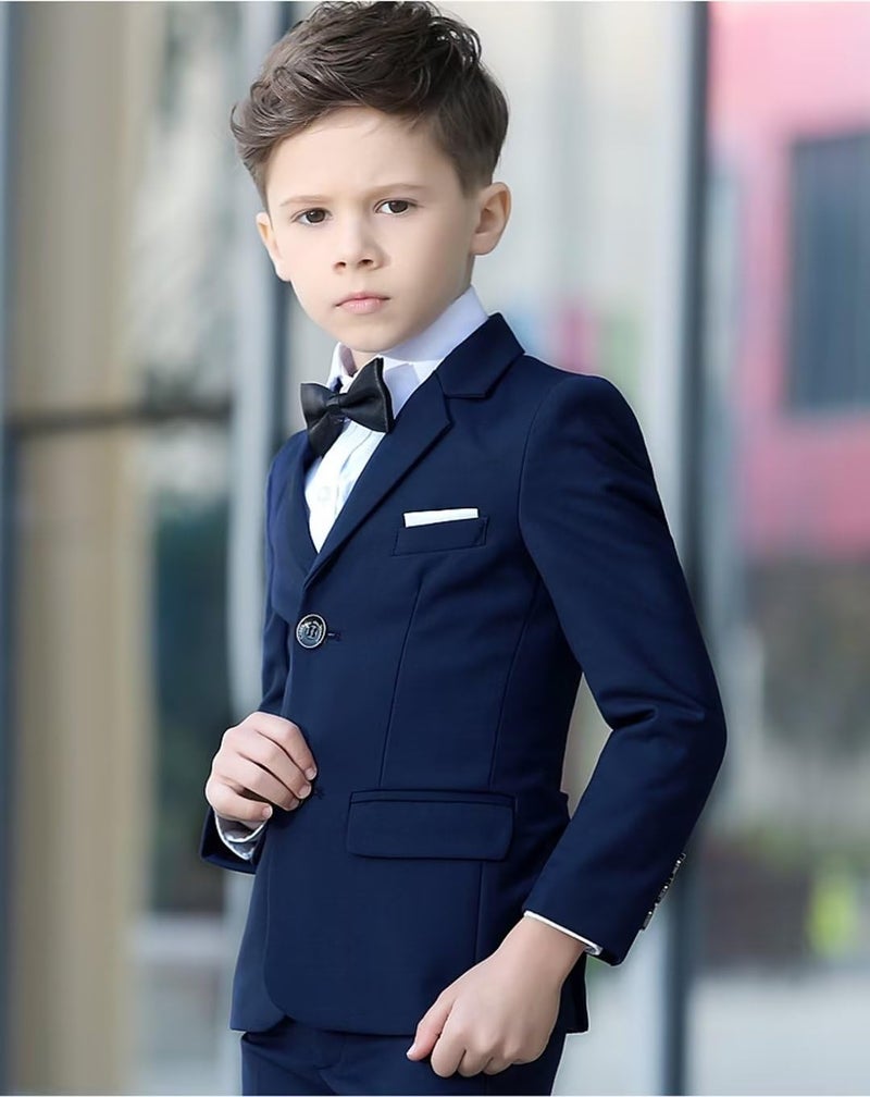 YuanLu Baby Boys Navy Blue Ring Bearer Outfit Kids Wedding Guest Tuxedo Formal Suits Slim Fit 2T Suit for Toddler Boys - Image 5